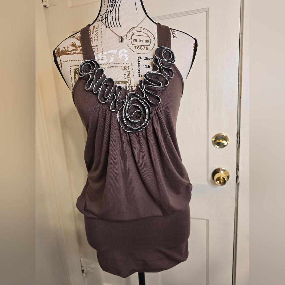 Y2K Chic Brown Women's Mini Dress with Unique Detailing